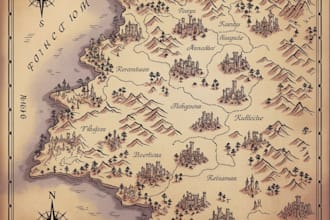 create a detailed dnd fantasy map with kingdoms and cities