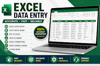 do data entry, excel data entry, and google sheets work