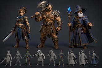 create stylized 3d character modeling, rigging and game ready characters