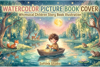 draw whimsical children story book illustration, watercolor picture book cover