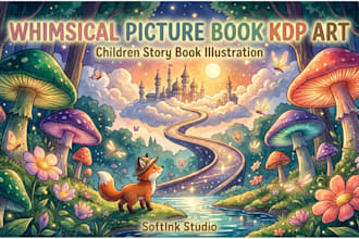 illustrate whimsical children story book illustration and picture book kdp art