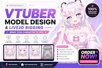 design custom vtuber model and live 2d rigging for streaming