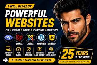 develop PHP, laravel, joomla, wordpress, and javascript websites