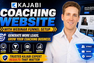 build kajabi coaching website with webinar funnel setup for lead generation