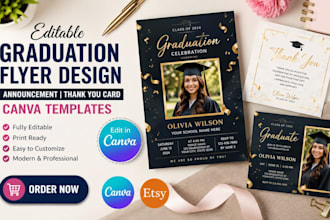 graduation flyer design announcement thank you card editable canva templates