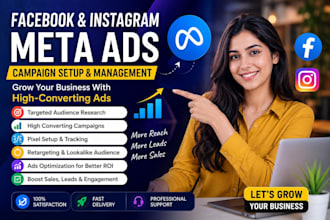 full setup and full manage facebook ads advertising marketing campaign, meta ads