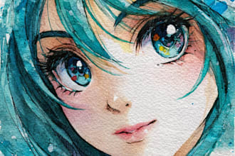 draw watercolor anime, manga, vtuber characters