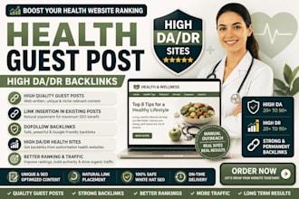 build health baklinks via guest post on high da health sites to rank bloges