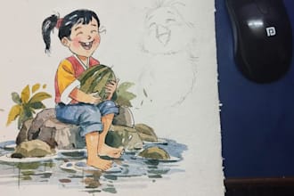 create watercolor childrens book illustration for your story