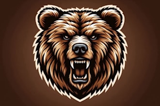 do unique grizzly bear head vintage logo design 1 day