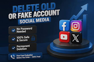 delete old or fake accounts from instagram, facebook, and youtube