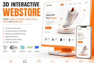 build 3d interactive website using threejs, webgl, babylon js, gsap and webflow
