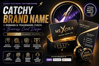 create catchy brand names,business cards with trade mark and domain availability