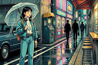 create retro japanese 80s 90s illustration