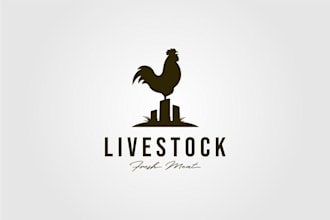 design unique rooster logo, chicken mascot and farm brand