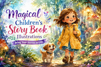 draw watercolor any character in my cute children book illustration