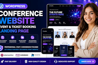 design wordpress conference website, event and ticket booking landing page