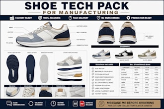 design shoe, shoe tech pack, footwear, sneakers, heels, boots for manufacturing