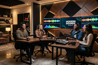 design your podcast studio, gaming room, recording room photorealistic 3d render