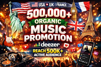 organic USA UK france deezer music promotion to 500k active audience