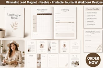 design minimalist lead magnet ebook, freebie, printable journal and workbook