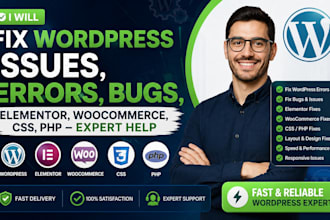 fix wordpress issues, errors bugs, elementor woocommerce, css, php expert
