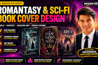 design a cozy dystopian sci fi book cover , romantasy cover design, kindle cover