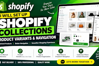 set up shopify collections, product variants and navigation