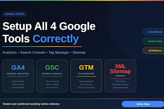 setup ga4 google analytics, tag manger, search console and XML sitemap