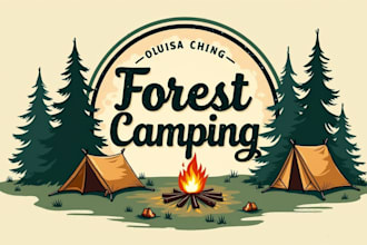 design a unique forest camping vintage logo for your brand