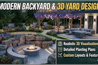 design modern backyard garden and realistic 3d landscape yard design