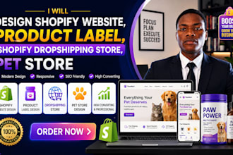 design shopify web, product label, shopify store, pet store