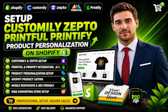 setup customily zepto printful printify product personalization on shopify