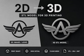 convert 2d image, sketch or logo to 3d stl model for 3d printing