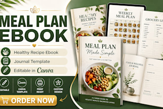 design editable canva template meal plan ebook healthy recipe ebook journal