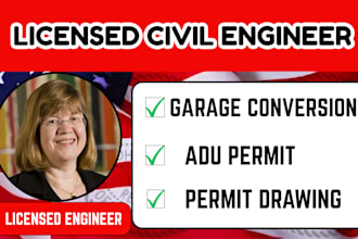 city permit drawing adu permit set, garage conversion full permit set pe stamp