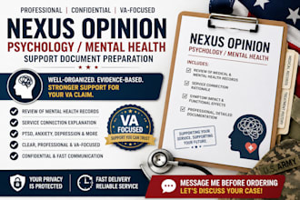 prepare nexus opinion psycholgy mental health case with mental records