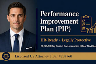 draft a legal performance improvement plan pip HR for staff as a US attorney
