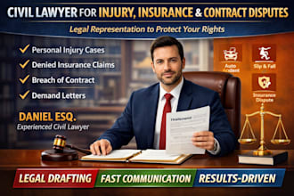 be civil lawyer for injury, insurance claims, contract disputes, demand letter