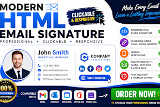 design a modern responsive clickable HTML email signature for gmail and outlook