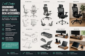 design modern, biomechanically sound ergonomic office chair and desk accessories