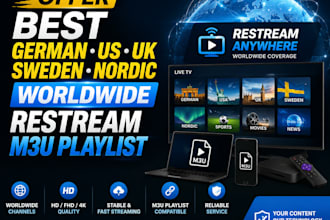 offer best german, US, UK, german, worldwide channels live tv, vod, m3u playlist