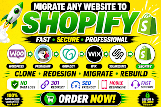 migrate wordpress to shopify clone wix woocommerce squrespace godaddy to shopify