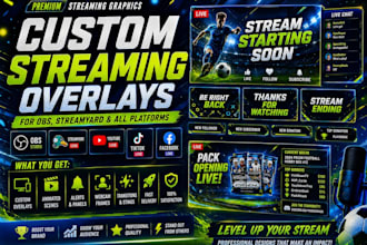 design tiktok, youtube streaming graphics for obs, streamyard, whatnot overlay