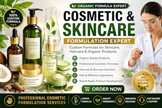 develop formulas for cosmetics formulation, skincare, haircare, organic product