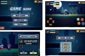 design quality stylized 2dgame UI UX for PC, hud, gui for graphic game