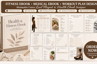 design canva fitness ebook, medical ebook, workout plan, freebie, health ebook