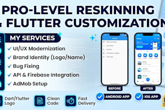 reskin flutter app, change app logo, package name and customize source code