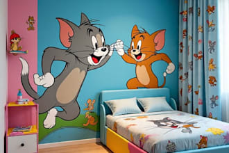 draw colourful wall mural for kids room