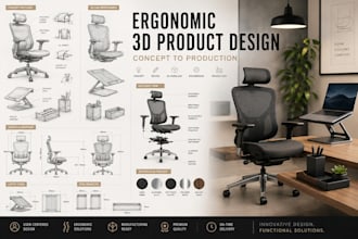 design ergonomic 3d products for chairs, laptop stands, and desk accessories